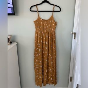 Pink Rose Floral Maxi Dress Spaghetti Strap M Orange Gold